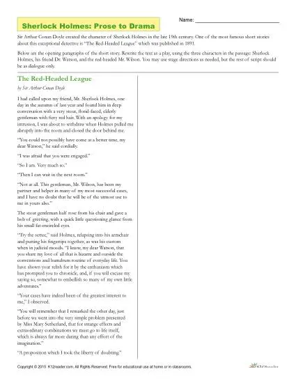 Sherlock Holmes Reading Activity - Prose to Drama