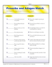 Proverbs and Adages Match Worksheet for 4th and 5th Grade