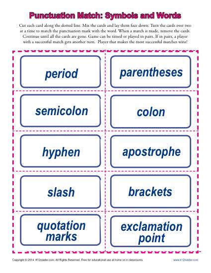 Punctuation Activity - Match the Symbols and Words