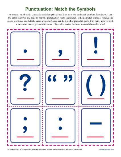 Punctuation Worksheet - Match the Symbols