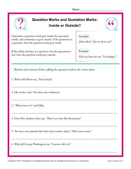 Question Marks Inside or Outside? Worksheet Activity