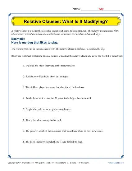 Relative Clauses Worksheet