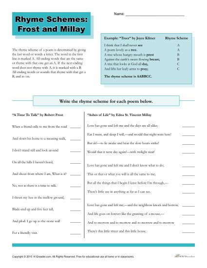 Worksheet Rhyme Scheme Read The Poem Quot My Little Girlie Quot Aloud 