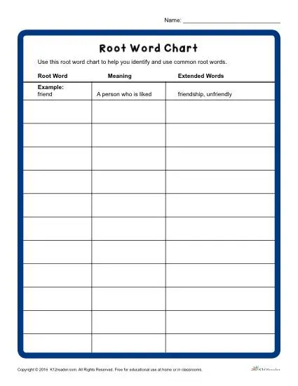 Number Words Chart Printable