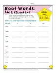 Printable Root Word Worksheet - Add S, ED, and ING