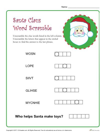 Printable Christmas Activity - Santa Word Scramble