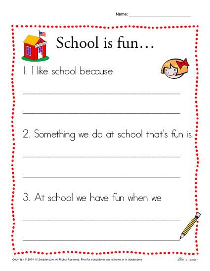 School is Fun - Kindergarten Writing Prompt