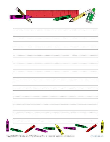 School Themed Lined Writing Paper for Kids