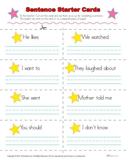 Sentence Starters - Cards for Kindergarten and 1st Grade