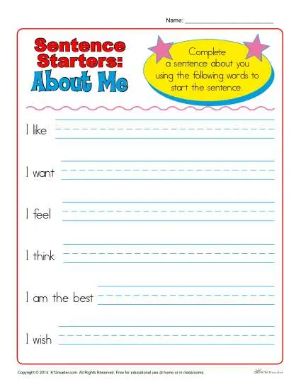 Free Printable Sentence Starters