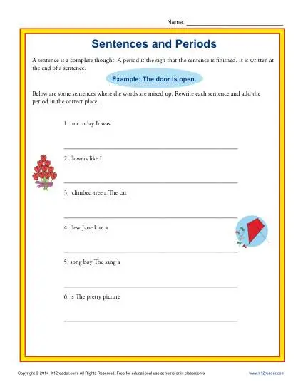 Ending Punctuation Worksheet Activity - Sentences and Periods