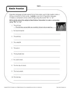 Simile Worksheet - Simile Practice