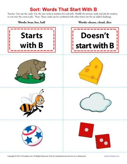 Words Starting With B  Beginning Consonant Worksheets