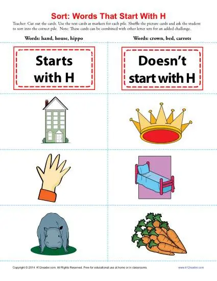 Words Starting With H Beginning Consonant Worksheets