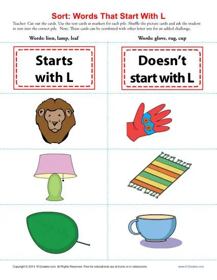 Words Starting With L | Beginning Consonant Worksheets