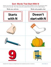 Words Starting With Letter N | Beginning Consonant Worksheets