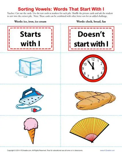 Letter I Beginning Vowel Worksheet