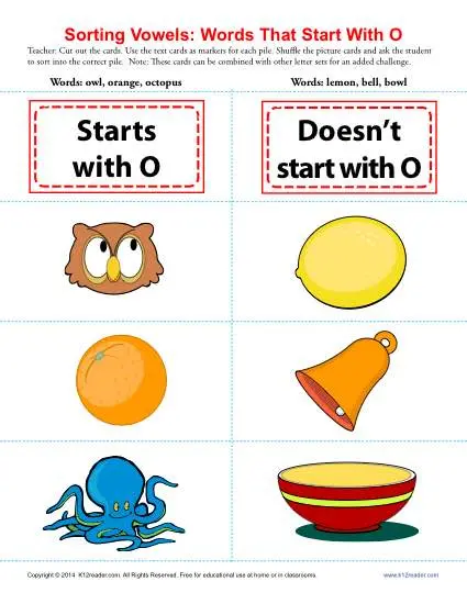 Letter O Beginning Vowel Worksheet