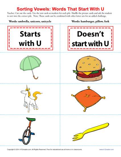 Letter U Beginning Vowel Worksheet