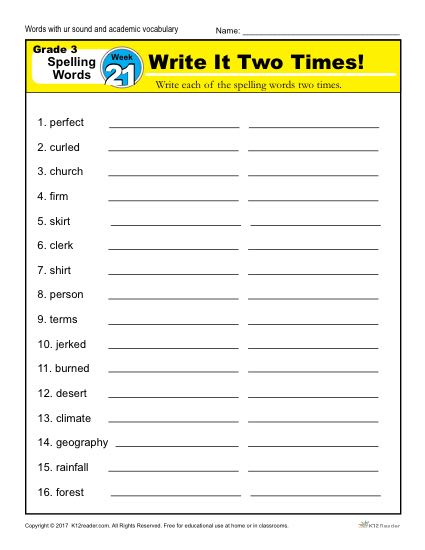 3rd Grade Spelling Words Week 21 – K12Reader Spelling Curriculum