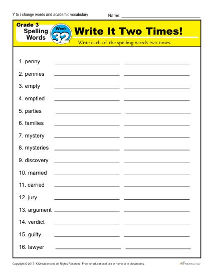 3rd Grade Spelling Words Week 32 – K12Reader Spelling Curriculum