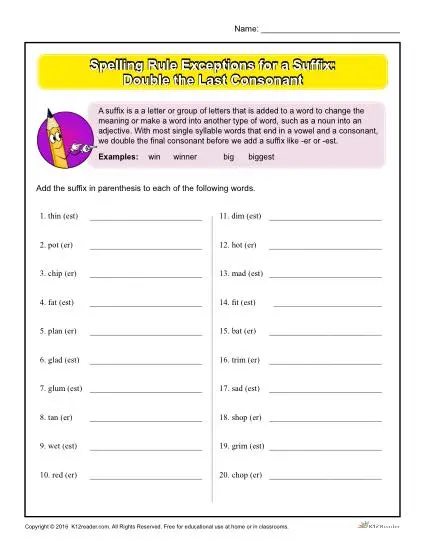 Spelling Rule Exceptions for a Suffix - Double the Last Consonant