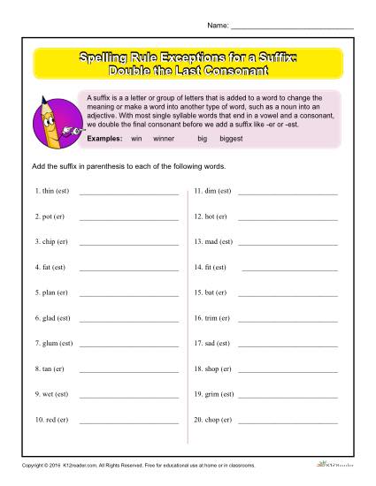 Spelling Rule Exceptions for a Suffix: Double the Last Consonant