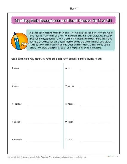 Spelling Rule Exception for Plural Nouns - No S at All!