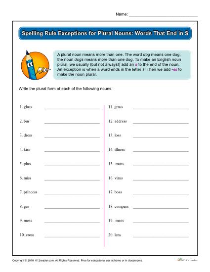 Spelling Rule Exceptions for Plural Nouns - Words That End in S