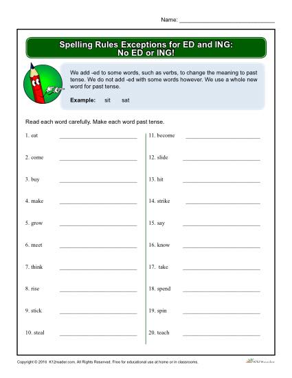 Spelling Rules Exceptions For ED And ING Words With No ED
