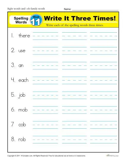 1st Grade Spelling Words Week 11 - K12Reader Spelling Curriculum