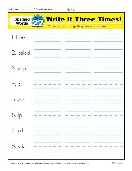 1st Grade Spelling Words Week 22 - K12Reader Spelling Curriculum
