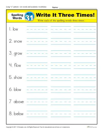 1st Grade Spelling Words Week 31 - K12Reader Spelling Curriculum