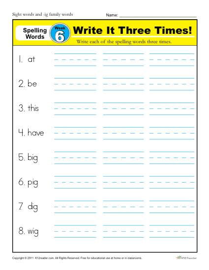1st Grade Spelling Words Week 6 - K12Reader Spelling Curriculum