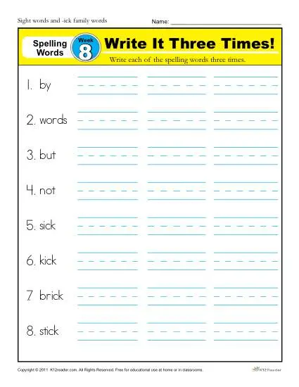 1st Grade Spelling Words Week 8 - K12Reader Spelling Curriculum