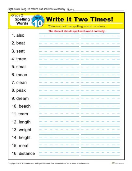 2nd Grade Spelling Words Week 10 – K12Reader Spelling Curriculum