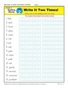 Second Grade Spelling Words List - Week 2 | K12reader