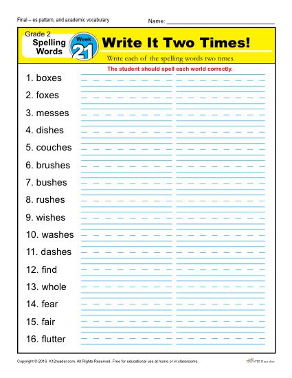 2nd Grade Spelling Words Week 21 – K12Reader Spelling Curriculum