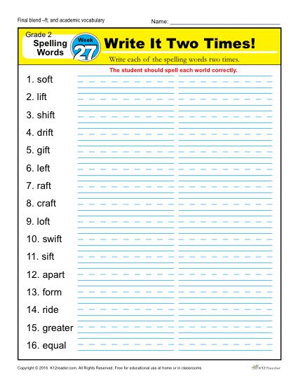 2nd Grade Spelling Words Week 27 – K12Reader Spelling Curriculum