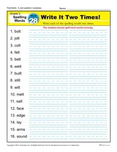 Second Grade Spelling Words List - Week 28 | K12reader