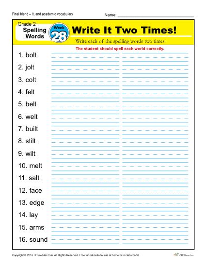 2nd Grade Spelling Words Week 28 – K12Reader Spelling Curriculum