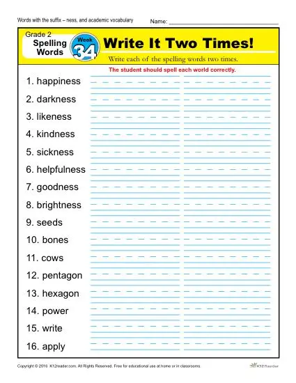 2nd Grade Spelling Words Week 34 – K12Reader Spelling Curriculum