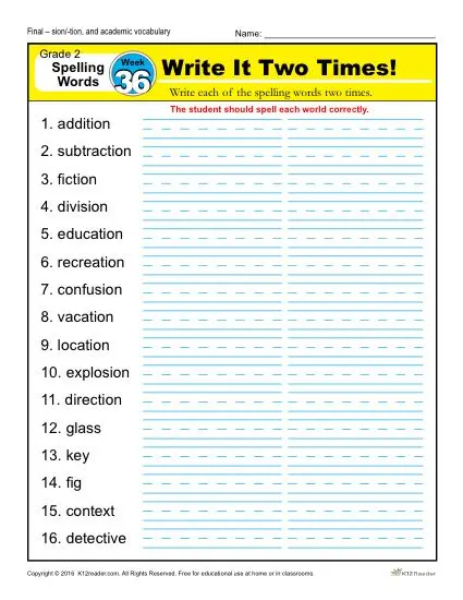 2nd Grade Spelling Words Week 36 – K12Reader Spelling Curriculum