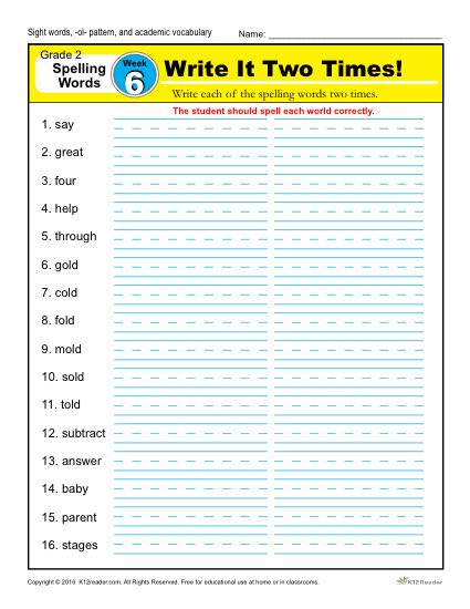 2nd Grade Spelling Words Week 6 – K12Reader Spelling Curriculum