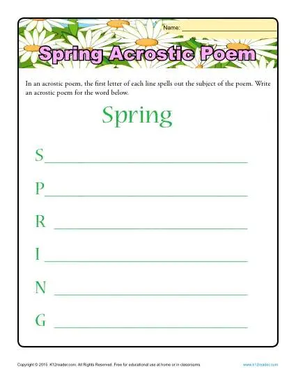 Spring Season Acrostic Poem