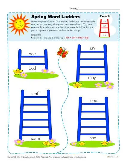 Printable Spring Season Word Ladders Activity