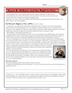 Women's History Month Worksheet | Susan B. Anthony