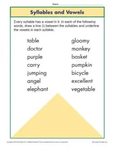 Syllable and Vowel Worksheet | Phonics Worksheets