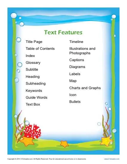 Nonfiction Text Features Chart