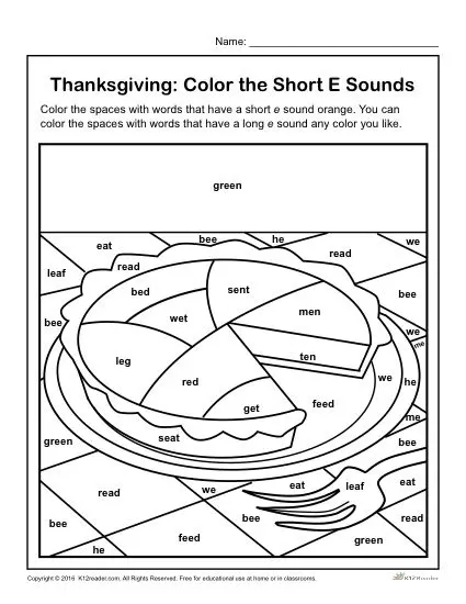 Thanksgiving Activity - Color the Short e Sound